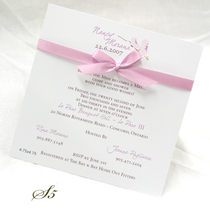 Invitation S5: White Smooth, Pink Ribbon