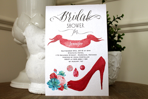 Invitation S26: Ice Pearl - This is a high heel and floral theme bridal shower invite.