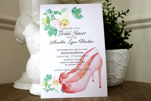 Invitation S36: Antique Pearl - This is a high heel upscale bridal party invitation. There are some floral elements.