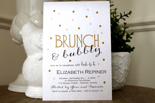 Invitation S38: Ice Pearl - This is a brunch and bubbly inspired bridal party invitation. Bubbly is written in a large font.