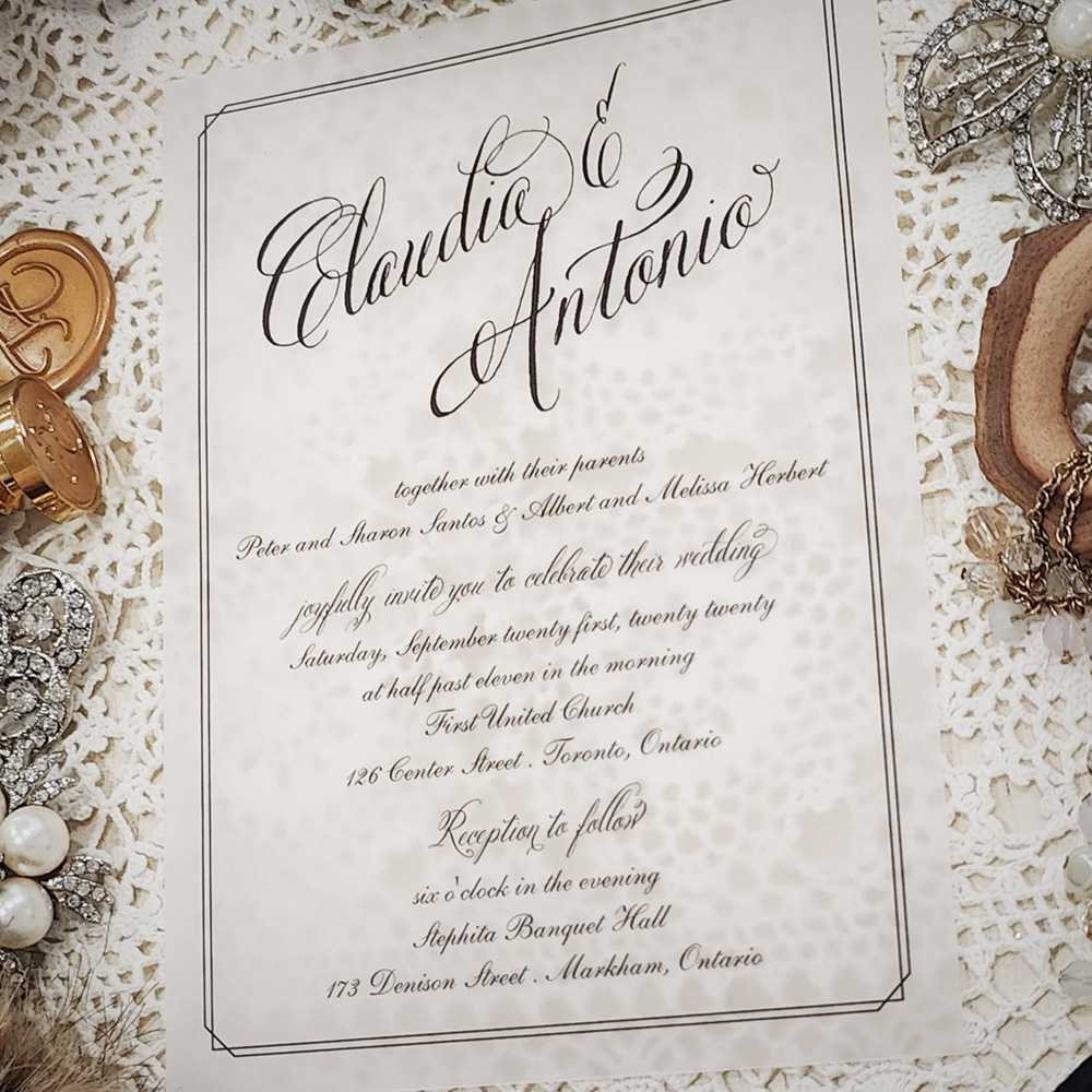 Invitation 3008: Vellum - Vellum printed invitation with a double line border.