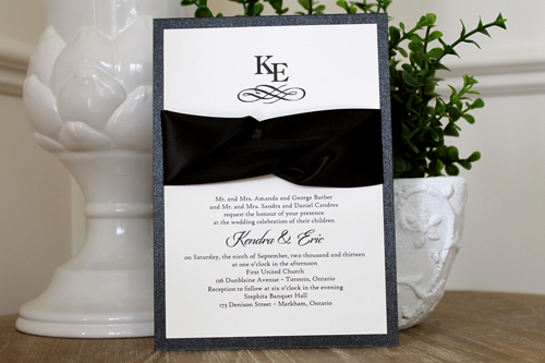 Invitation 1110: Black Pearl, Cream Smooth, Black Ribbon, Black Ribbon