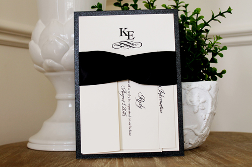 Invitation 1110: Black Pearl, Cream Smooth, Black Ribbon, Black Ribbon