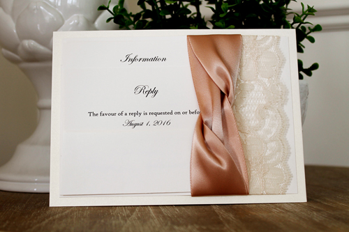 Invitation 1112: White Gold, Cream Smooth, Champagne Ribbon, Champagne Ribbon, Cream Lace