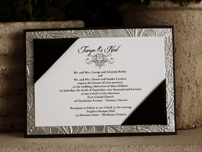 Invitation SP4: Black Pearl, White Smooth, Black Ribbon