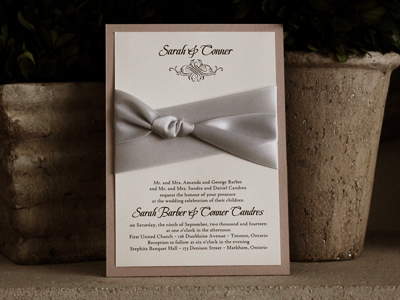 Invitation SP5: Blush Pearl, Cream Smooth, Silver Ribbon, Silver Ribbon