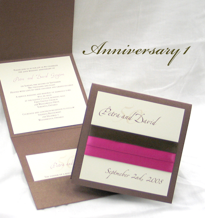 Invitation Anniversary1: Brown Pearl, Cream Smooth, Azalea Ribbon, Azalea Ribbon, Brown Ribbon