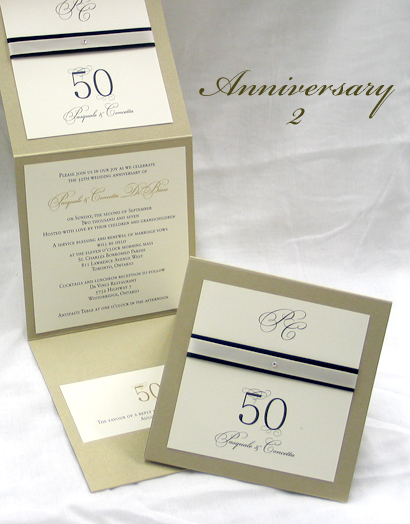 Invitation Anniversary2: Gold Dust, Cream Smooth, Black Ribbon, Cream Ribbon