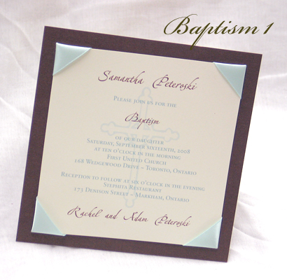 Invitation Baptism1: Brown Pearl, Cream Smooth, Light Blue Ribbon