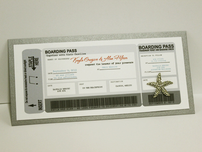 Invitation Destination3: Galvanized Dark Silver, White Smooth, Brooch/Buckle A10