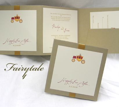 Invitation Fairytale1: Gold Pearl, Cream Smooth, Gold Ribbon