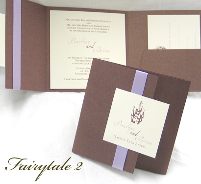 Invitation Fairytale2: Brown Pearl, Cream Smooth, Lavender Ribbon