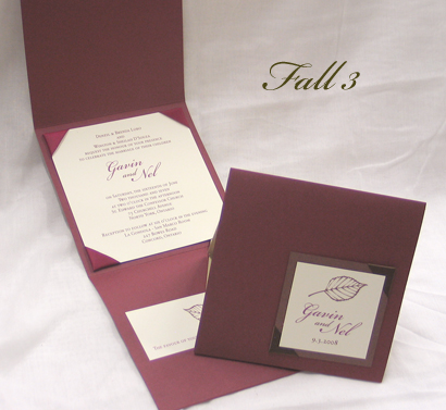 Invitation Fall3: Burgundy Linen, Black Pearl, Cream Smooth, Wine Ribbon, Sage Ribbon