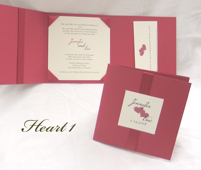 Invitation Heart1: Red Linen, Cream Smooth, Red Ribbon