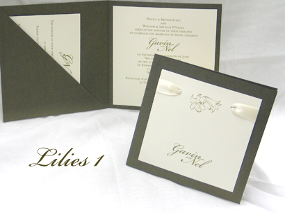 Invitation Lilies1: Sage Pearl, Cream Smooth, Cream Ribbon