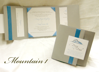 Invitation Mountain1: Gold Dust, Cream Smooth, Turquoise Ribbon