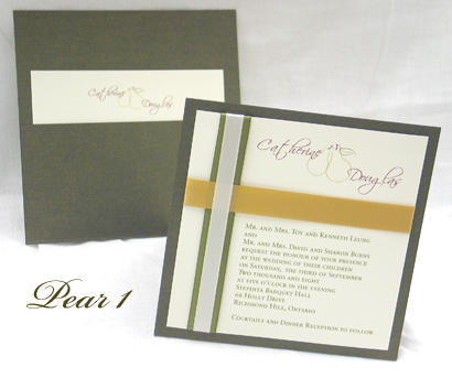 Invitation Pear1: Sage Pearl, Cream Smooth, Sage Ribbon, Gold Ribbon, Cream Ribbon