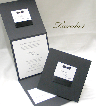 Invitation Tuxedo1: Black Linen, White Smooth, Black Ribbon, Black Ribbon