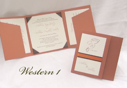 Invitation Western1: Copper Pearl, Cream Smooth, Brown Ribbon, Orange Ribbon