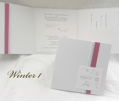 Invitation Winter1: White Pearl, White Smooth, White Ribbon, Dusty Rose Ribbon