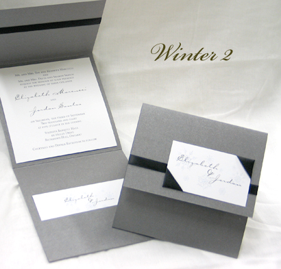 Invitation Winter2: Charcoal Pearl, White Smooth, Black Ribbon, Black Ribbon