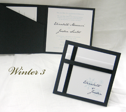 Invitation Winter3: Black Linen, White Smooth, Black Ribbon, Black Ribbon, White Ribbon