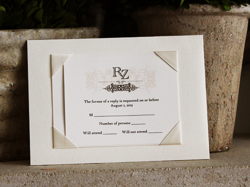 Invitation 717: White Gold, Cream Smooth, Antique Ribbon, Brooch/Buckle T, Metal Filigree F4 - Silver