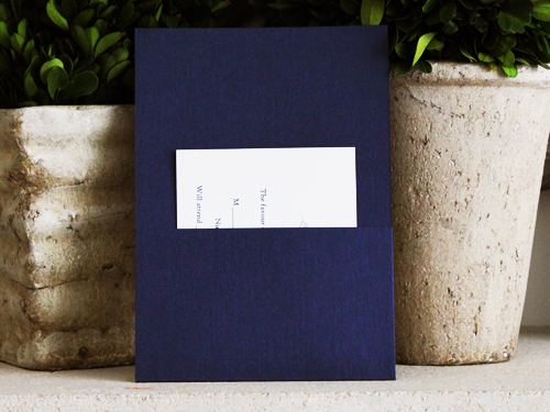 Invitation 759: Navy Pearl, Cream Smooth, Grape Ribbon, Navy Ribbon, Brooch/Buckle A1