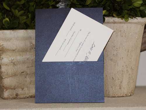 Invitation 1006: Navy Pearl, Cream Smooth, Navy Ribbon, Brooch/Buckle A11, Metal Filigree F5 - Silver