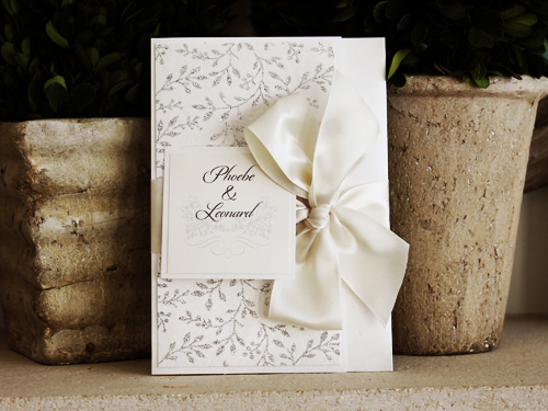 Invitation 1025: Antique Pearl, Antique Pearl, Cream Smooth, Antique Ribbon