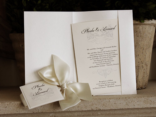 Invitation 1025: Antique Pearl, Antique Pearl, Cream Smooth, Antique Ribbon