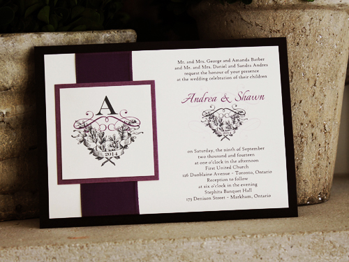 Invitation 1091: Eggplant, Grape Punch, Cream Smooth, Grape Ribbon