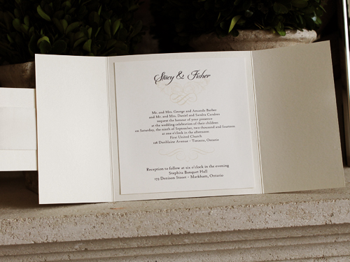 Invitation 1094: White Gold, White Gold, Cream Smooth, Antique Ribbon